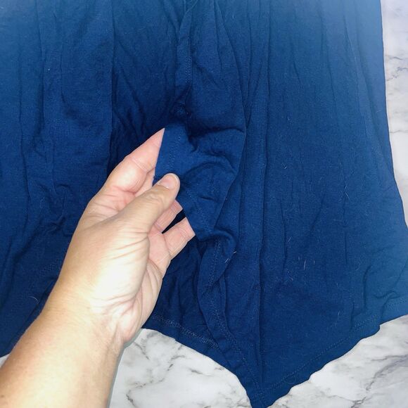 AB Studio Short Sleeve Cardigan Open Front Handkerchief Hem Navy Women S - Picture 3 of 6